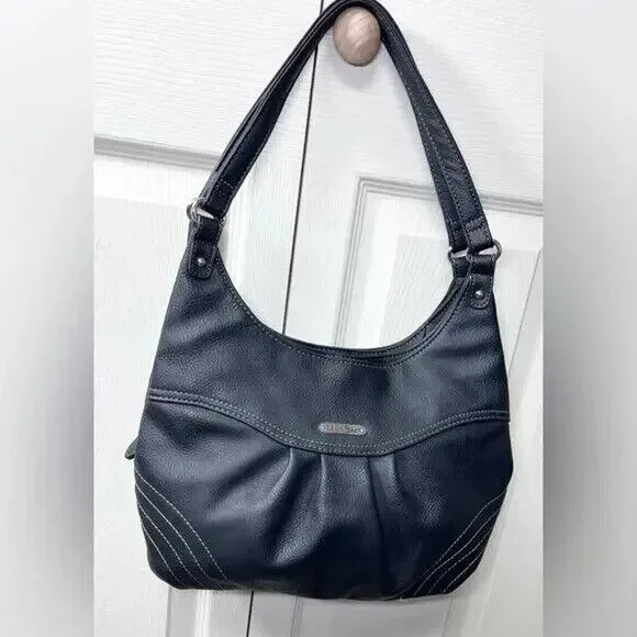 Black MultiSac Shoulder Bag Faux Leather Older Purse 3 Pockets 13" x 18 From Top - Picture 1 of 5